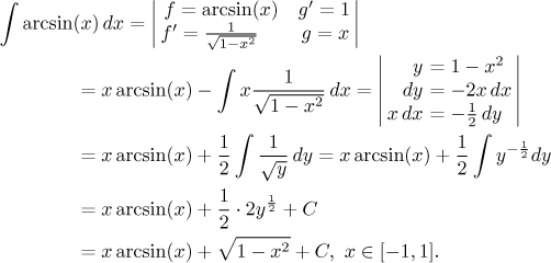arcsin integral table